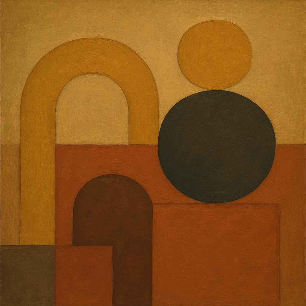 Arch & Circle Equilibrium in Warm Earth Tones No. 6 Oil Painting 100% Hand Painted Oil on Belgian Linen Canvas, Original Fine Art Wall Decor