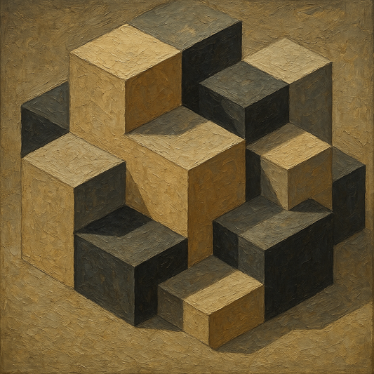 Isometric Modernist Cube Abstraction Oil Painting - 100% Hand-Painted Master Oil Painting