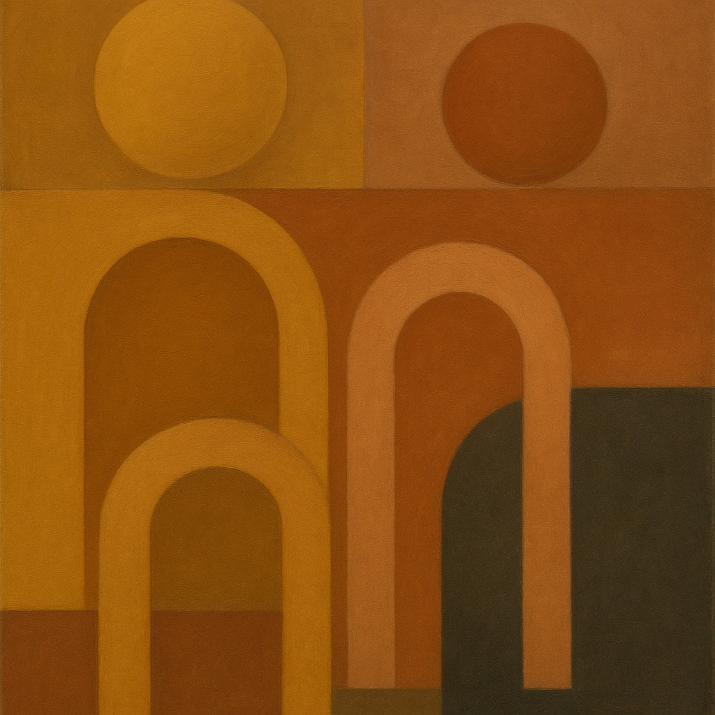 Arch & Circle Equilibrium in Warm Earth Tones No. 4 Oil Painting - View 1