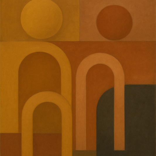 Arch & Circle Equilibrium in Warm Earth Tones No. 4 Oil Painting 100% Hand Painted Oil on Belgian Linen Canvas, Original Fine Art Wall Decor