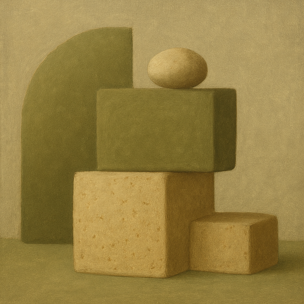 Muted Olive & Sandstone Geometric Balance No. 18 Oil Painting - View 1