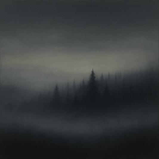Dusk over Silent Pine Ridgeline in Charcoal Fog No. 17 Oil Painting 100% Hand Painted Oil on Belgian Linen Canvas, Original Fine Art Wall Decor