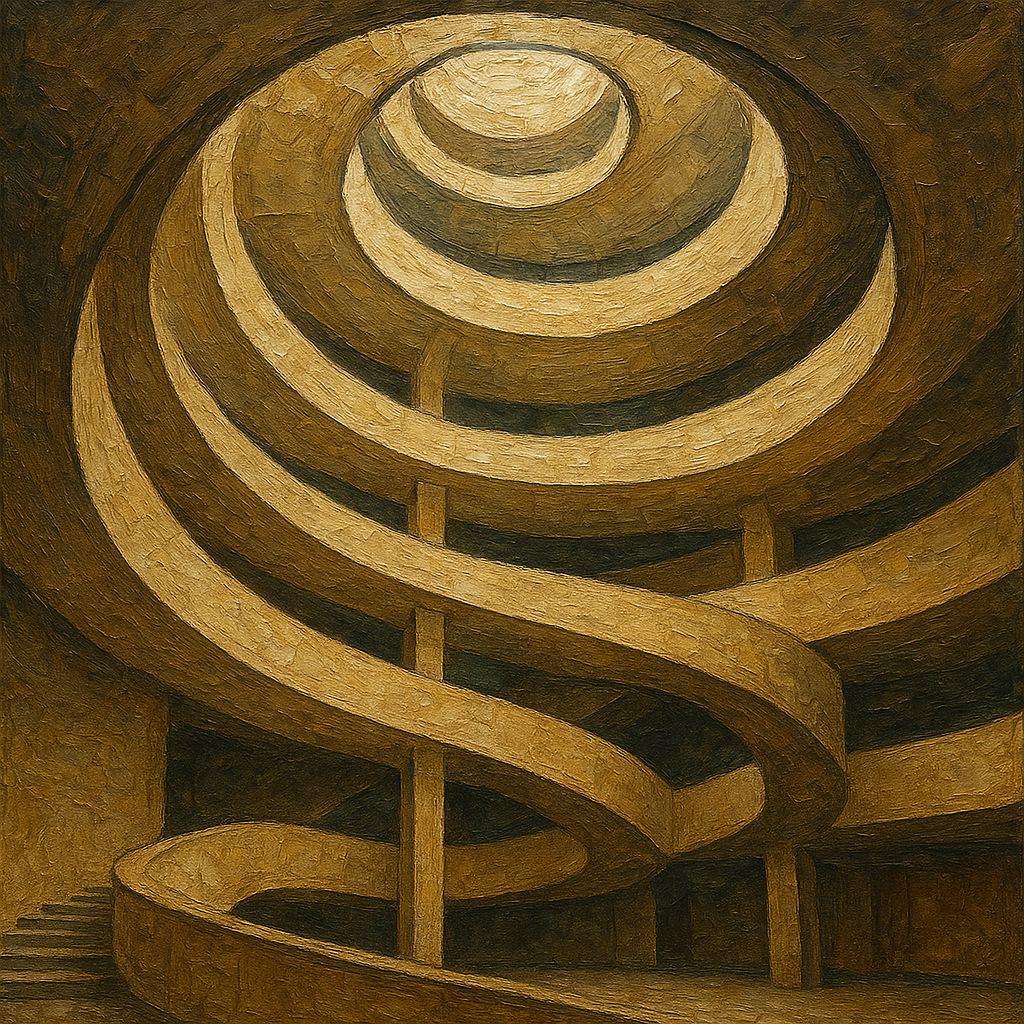 Travertine Spiral Atrium Perspective Oil Painting - 100% Hand-Painted Master Oil Painting