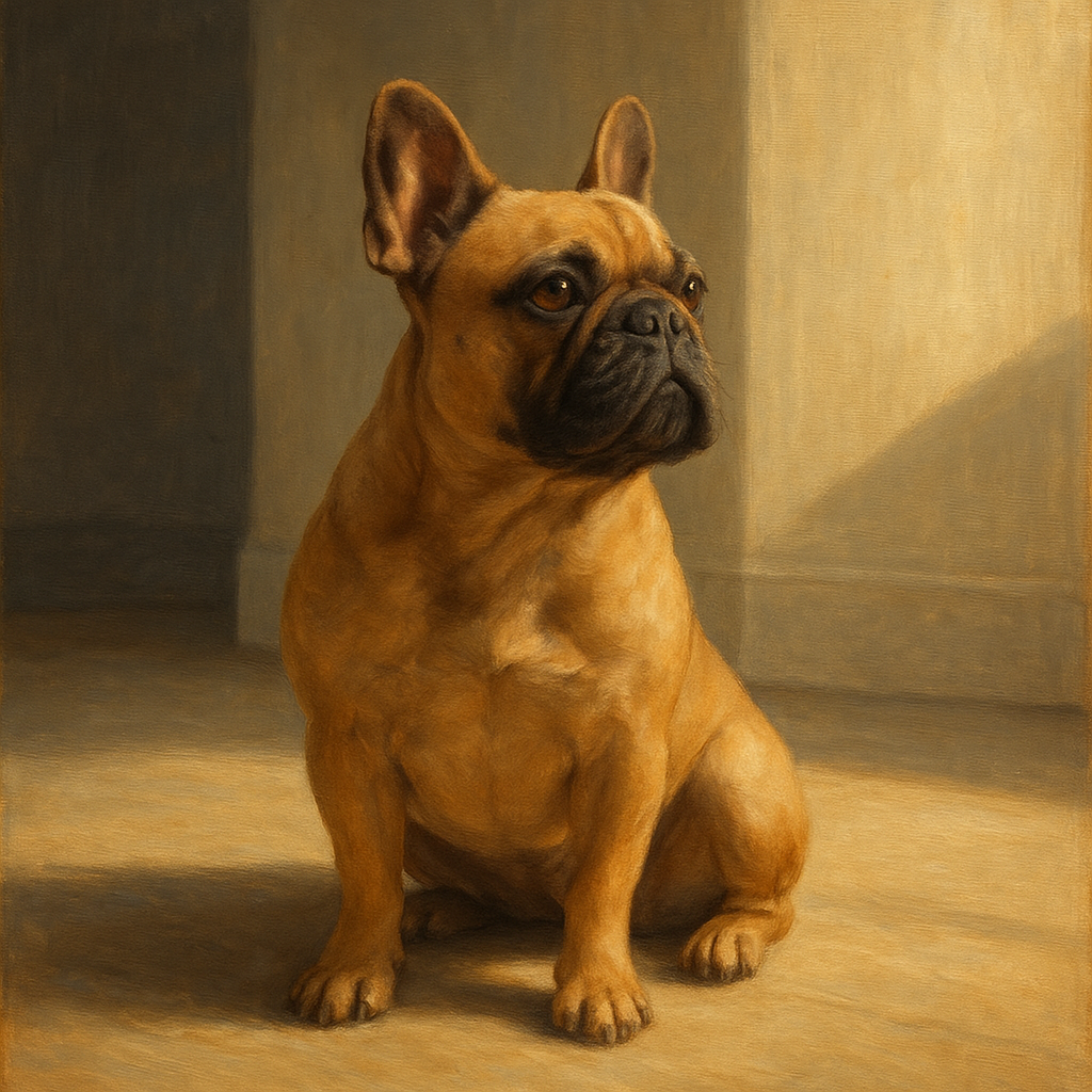 French Bulldog in Sunlit Minimalist Studio Fine Art Oil Painting - View 1