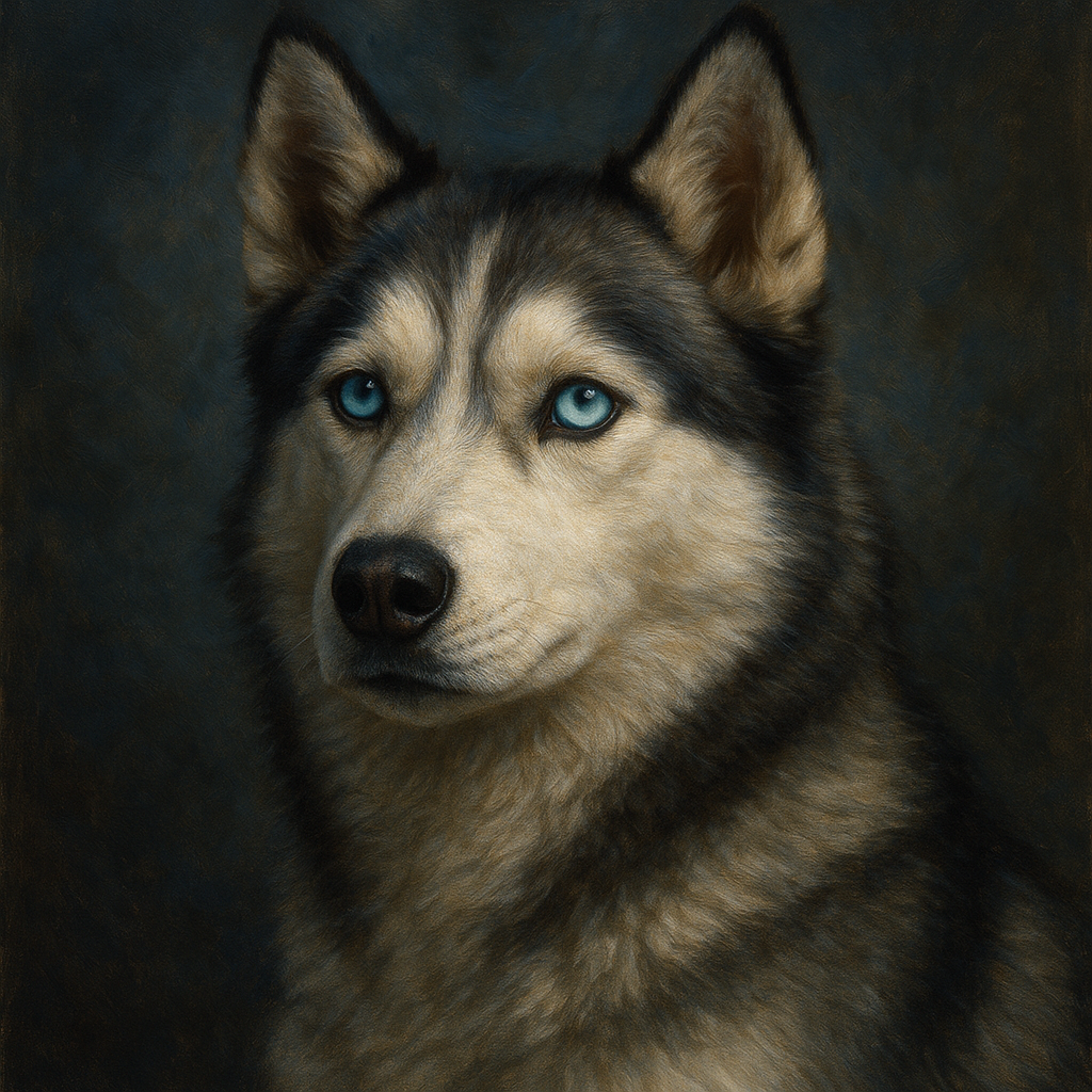 Siberian Husky with Luminous Ice Blue Eyes No. 15 Fine Art Oil Painting - View 1