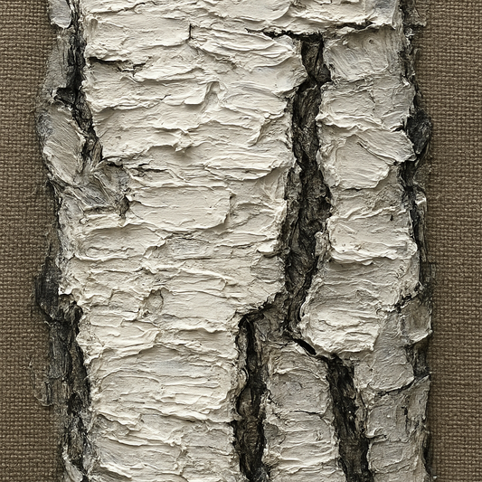 Silver Birch Bark Sculptural Impasto Oil Painting - 100% Hand-Painted Master Oil Painting