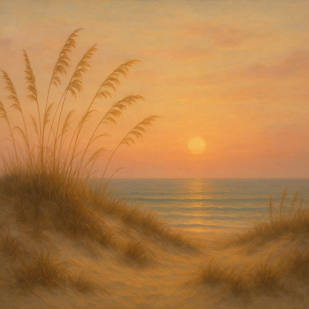 Sea Oats on Rolling Coastal Dunes at Sunset No. 20 Oil Painting - View 1