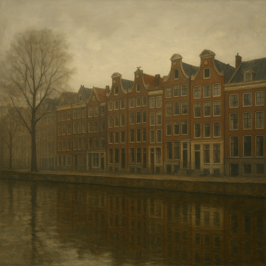 Amsterdam Canal Houses Under Overcast Sky No. 17 Oil Painting 100% Hand Painted Oil on Belgian Linen Canvas, Original Fine Art Wall Decor