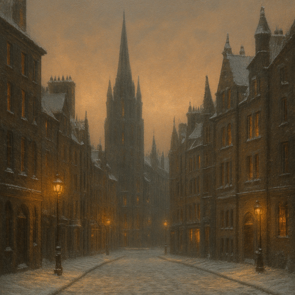 Edinburgh Old Town Royal Mile in Snow No. 5 Oil Painting - View 1