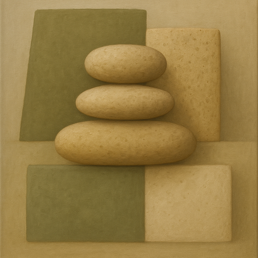Muted Olive & Sandstone Geometric Balance Oil Painting - View 1