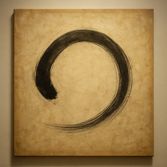 Aged Rice Paper & Charcoal Calligraphic Balance No. 17 Oil Painting - View 1