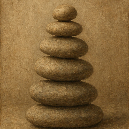 Stacked River Cairn Wabi-Sabi Oil Painting - 100% Hand-Painted Master Oil Painting
