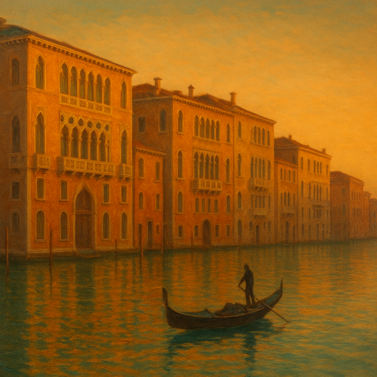 Venetian Canal Palaces at Golden Hour No. 22 Oil Painting 100% Hand Painted Oil on Belgian Linen Canvas, Original Fine Art Wall Decor