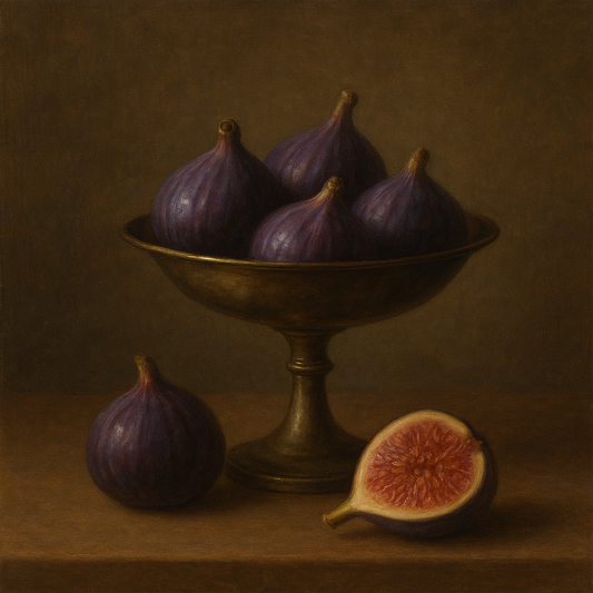 Ripe Figs & Bronze Compote Still Life No. 10 Oil Painting 100% Hand Painted Oil on Belgian Linen Canvas, Original Fine Art Wall Decor