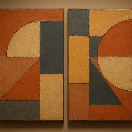 Mid-Century Geometric Duet No. 2 Oil Painting - 100% Hand-Painted Master Oil Painting