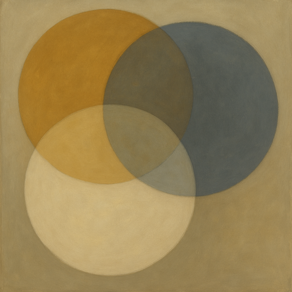 Intersecting Discs in Burnished Ochre & Slate No. 10 Fine Art Oil Painting - View 1