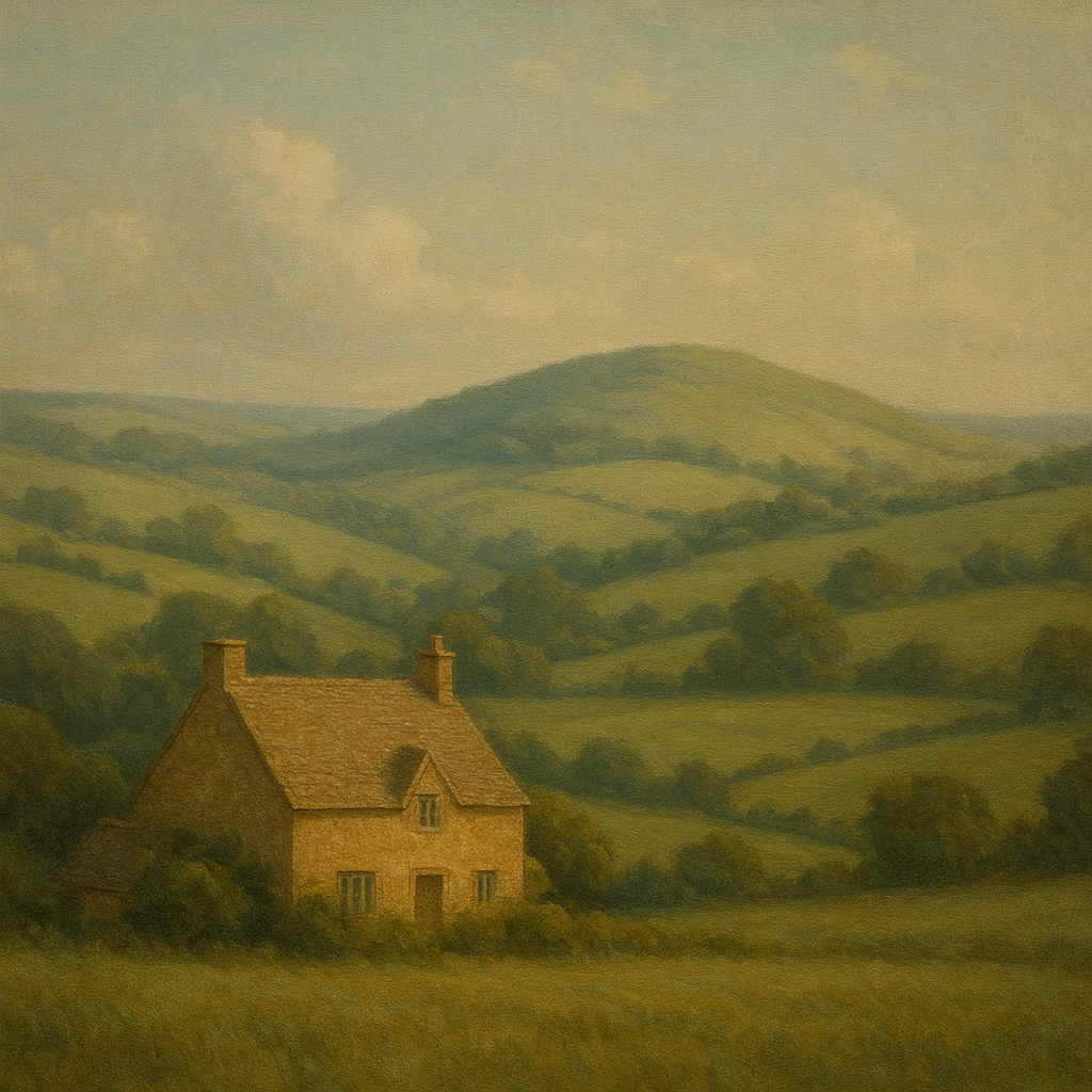 Rolling Cotswold Hills & Stone Cottage No. 4 Oil Painting - View 1