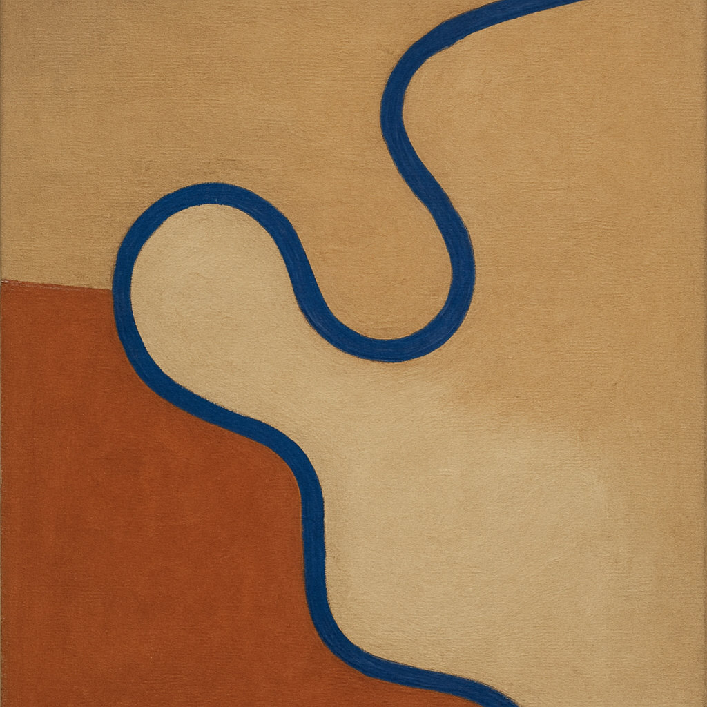 Cobalt Blue & Pale Oat Contour No. 8 - Modern Fine Art Oil Painting - View 1