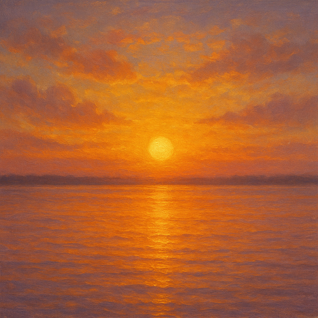 Sunset Glow on Warm Tidal Basin Waters No. 9 Fine Art Oil Painting - View 1