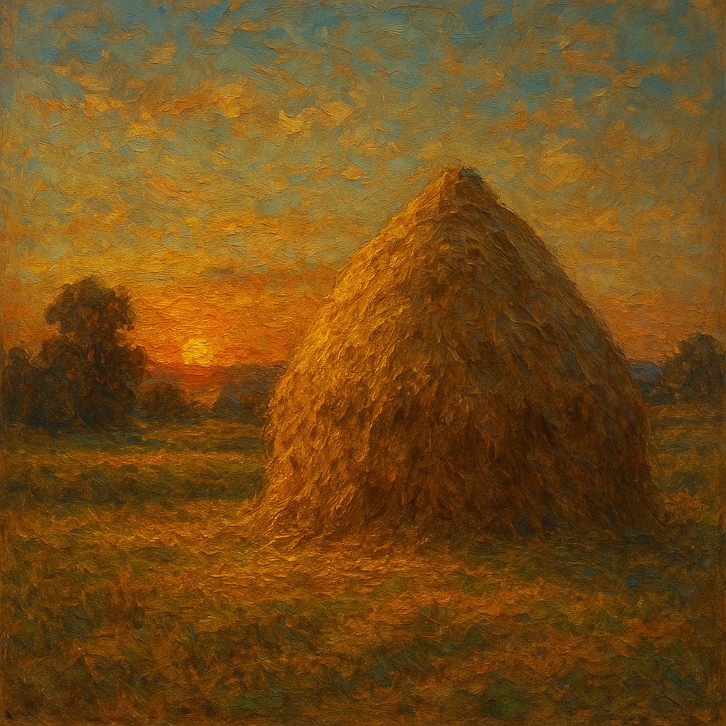 Rustic Countryside Haystack at Sunset No. 3 Oil Painting - 100% Hand-Painted Master Oil Painting