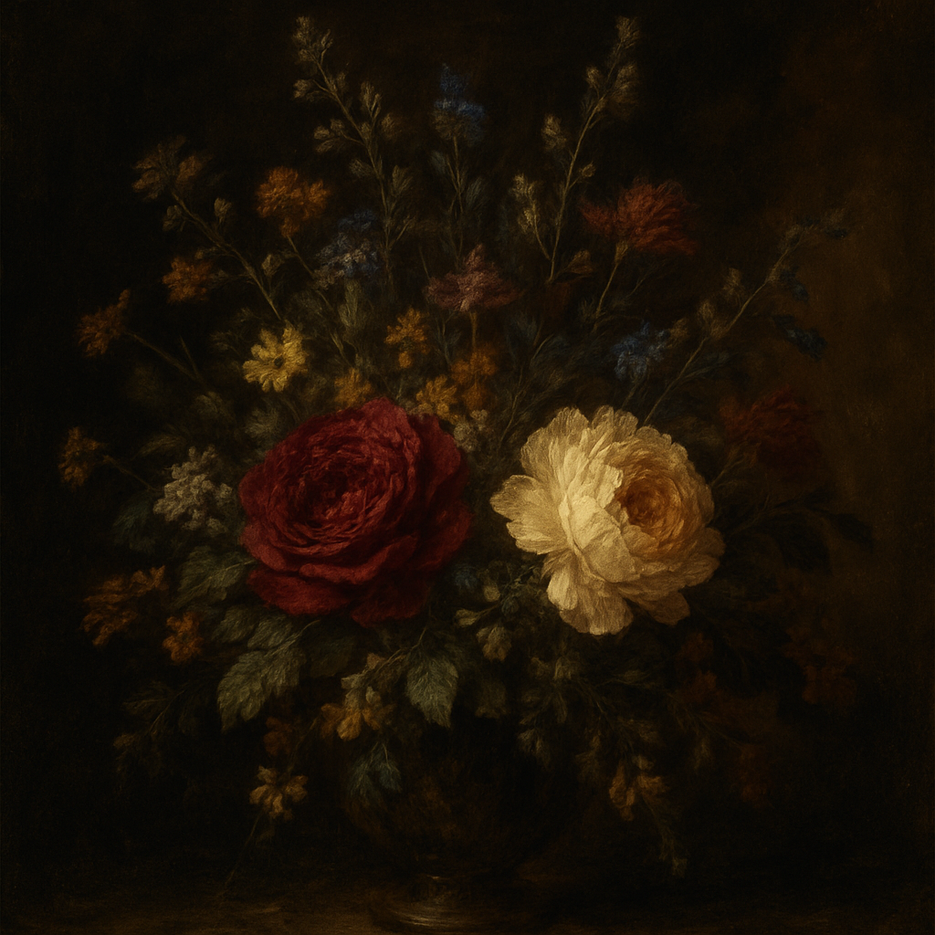 Moody Dutch Master Dark Floral Still Life No. 15 Fine Art Oil Painting - View 1