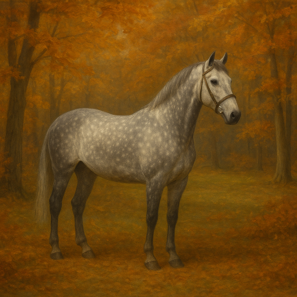 Dappled Grey Hunter in Autumn Woodland No. 18 Oil Painting - View 1