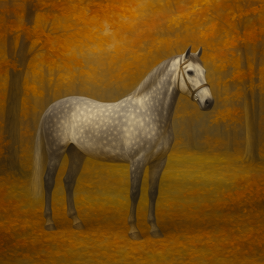 Dappled Grey Hunter in Autumn Woodland No. 18 Oil Painting - View 1