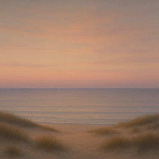 Pastel Dusk Horizon over Calm Atlantic Waters Oil Painting 100% Hand Painted Oil on Belgian Linen Canvas, Original Fine Art Wall Decor