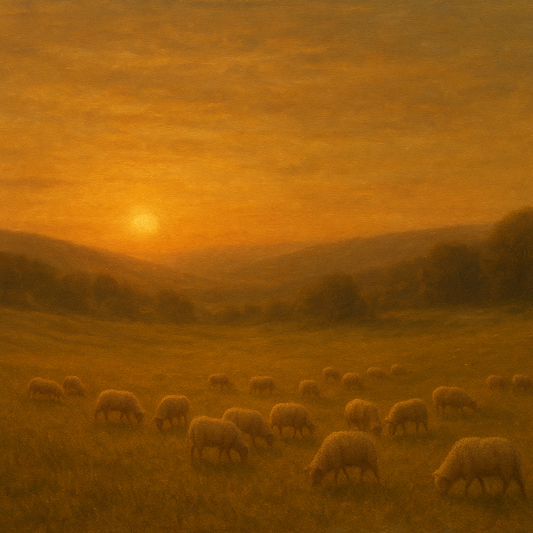 Sunset Grazing Flock in Golden Valley Oil Painting 100% Hand Painted Oil on Belgian Linen Canvas, Original Fine Art Wall Decor