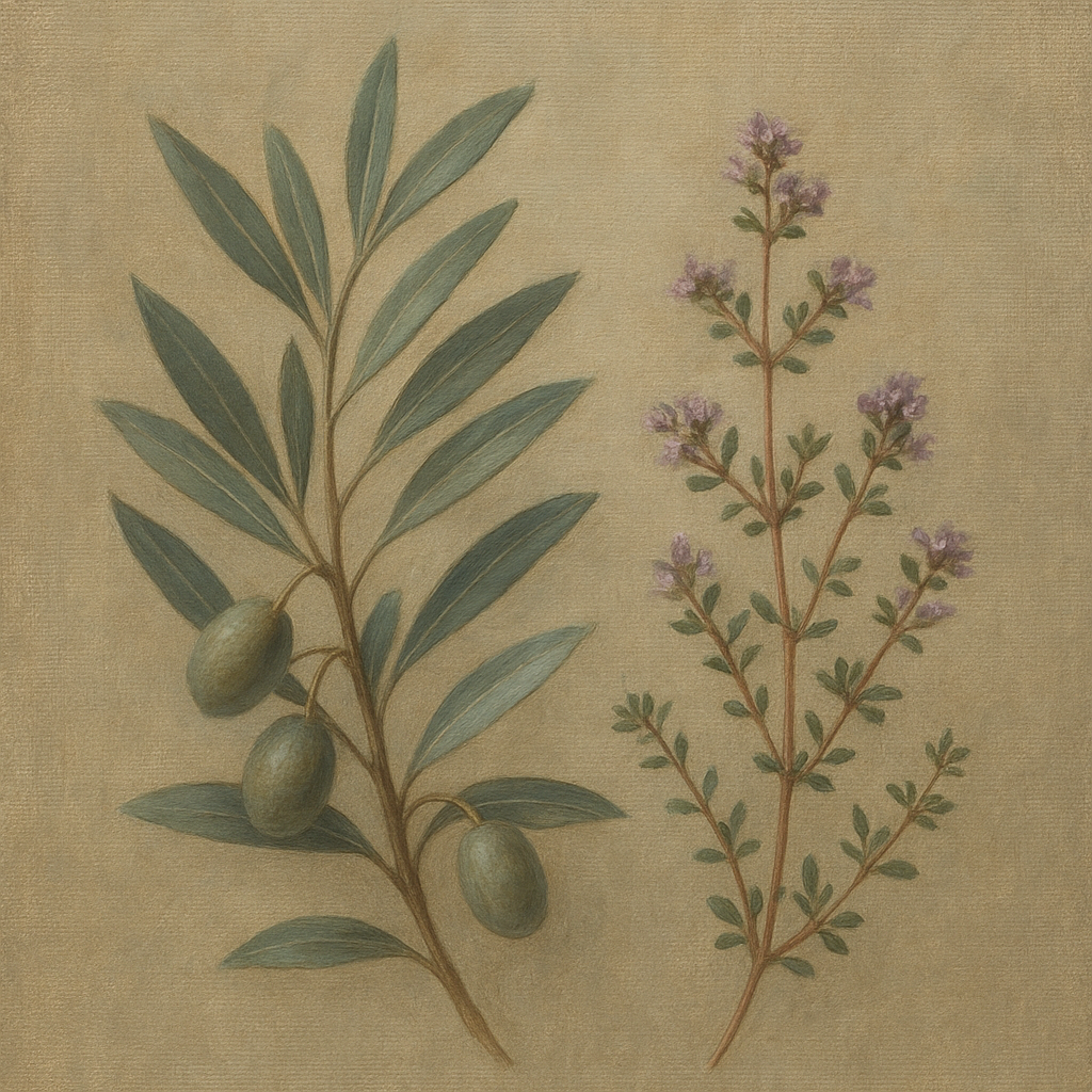 Olive Branches & Wild Thyme Botanical Study No. 6 Fine Art Oil Painting - View 1