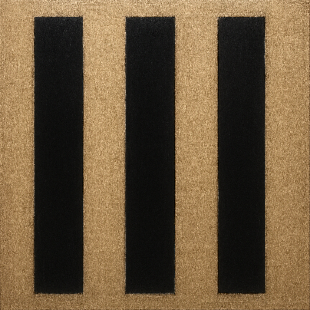 Minimalist Black Stripe & Raw Linen Rhythm No. 7 Fine Art Oil Painting - View 1