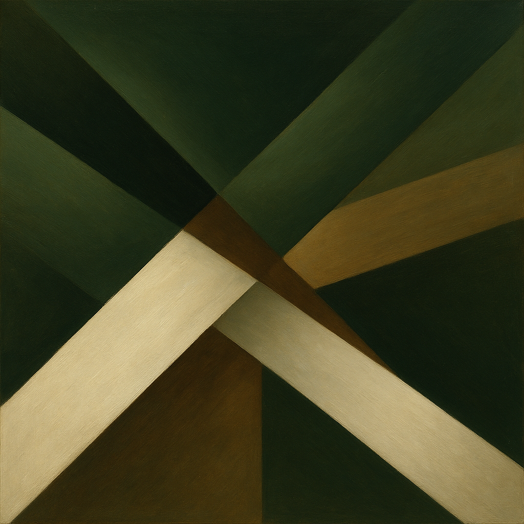 Kinetic Diagonal Planes in Forest & Alabaster No. 14 Fine Art Oil Painting - View 1
