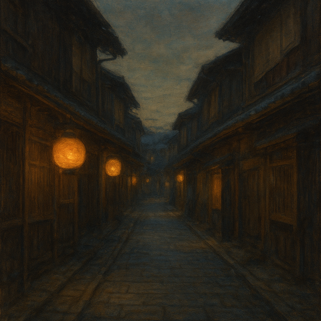 Old Kyoto Gion Alley in Soft Lantern Light No. 5 Oil Painting - View 1