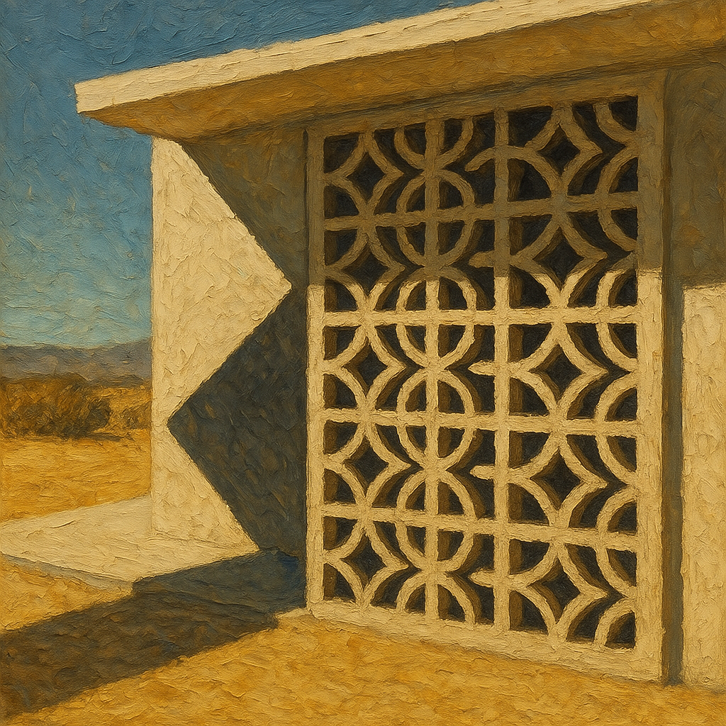 Desert Modern Breeze Block Shadow Oil Painting - 100% Hand-Painted Master Oil Painting