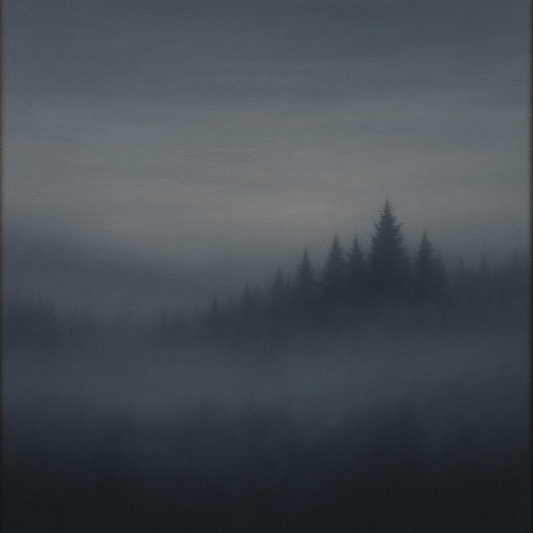 Dusk over Silent Pine Ridgeline in Charcoal Fog No. 23 Oil Painting 100% Hand Painted Oil on Belgian Linen Canvas, Original Fine Art Wall Decor