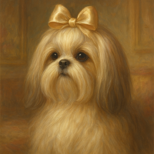 Sweet Shih Tzu with Silk Bow in Parlor No. 11 Fine Art Oil Painting - View 1