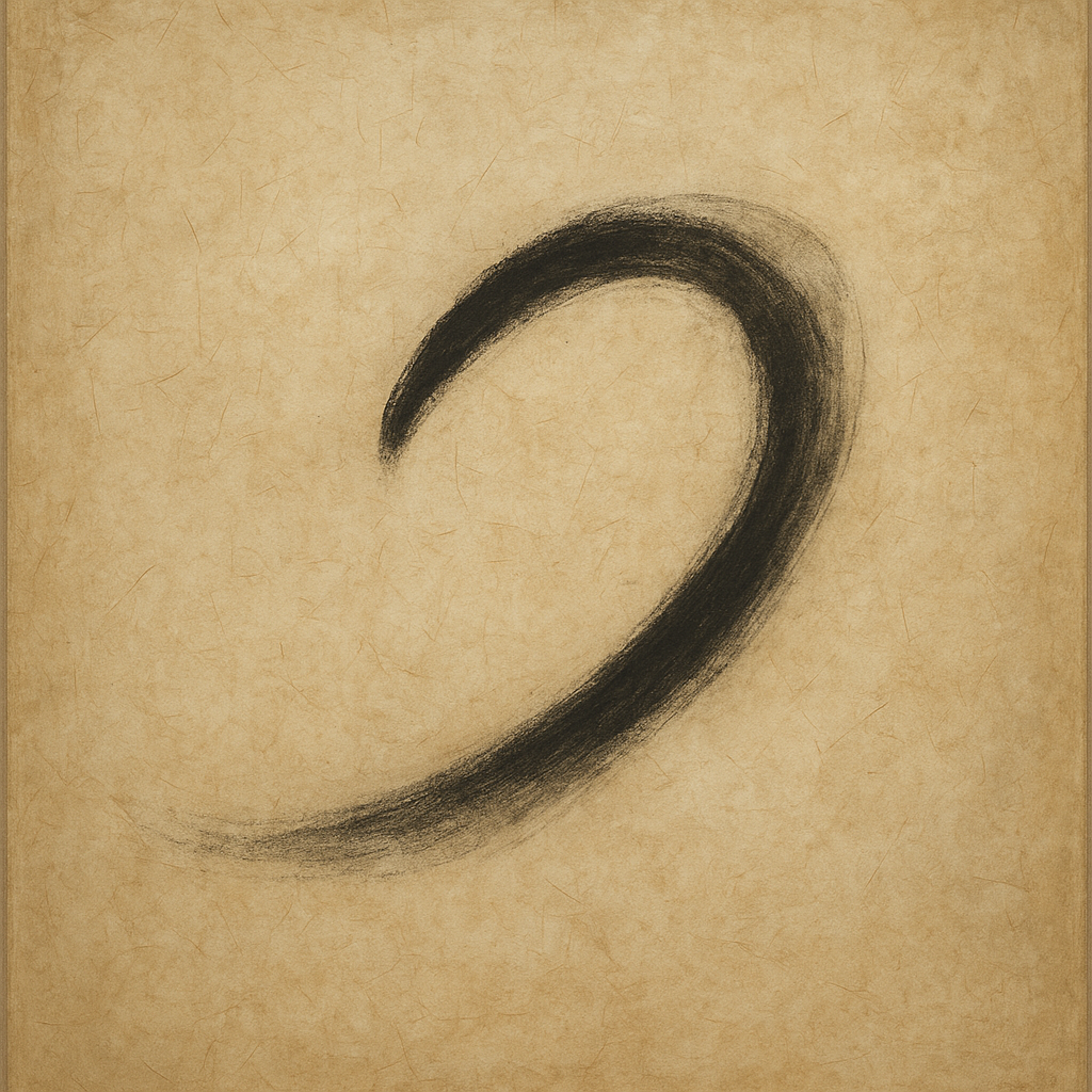 Aged Rice Paper & Charcoal Calligraphic Balance No. 27 Oil Painting - View 1