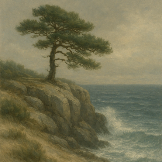 Wild Coastal Pine on Stormy Granite Cliff No. 14 Oil Painting 100% Hand Painted Oil on Belgian Linen Canvas, Original Fine Art Wall Decor