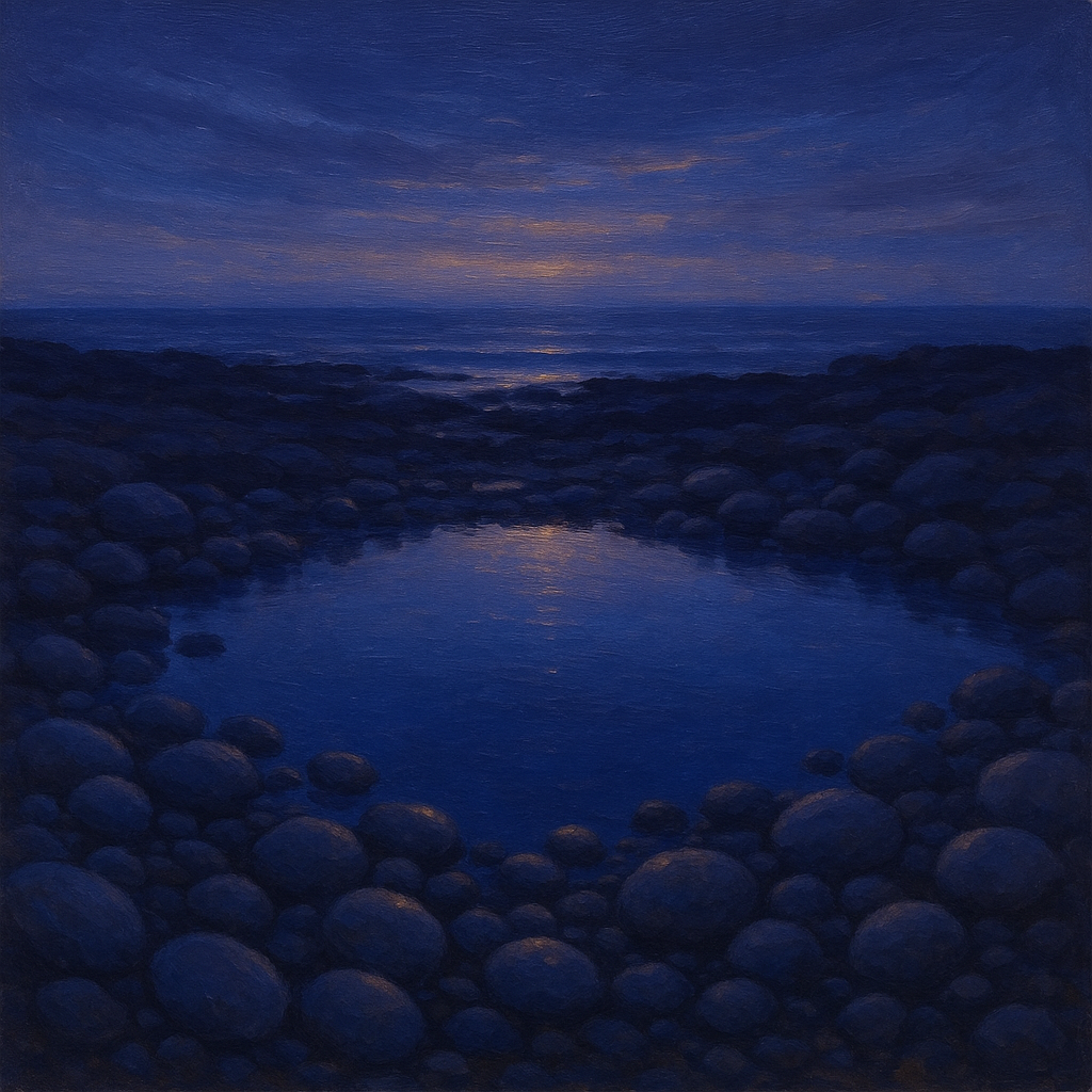 Quiet Tidal Pool in Indigo Oil Painting - View 1