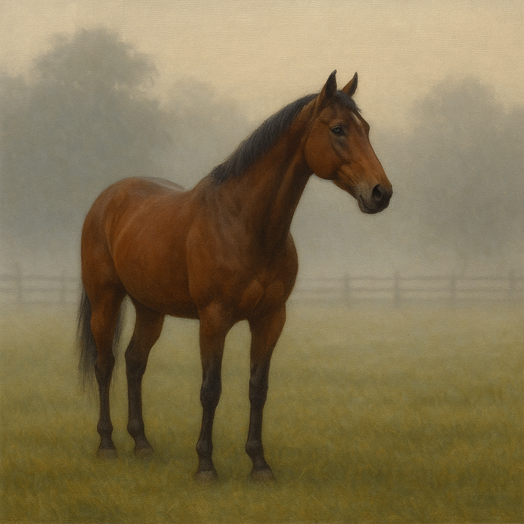 Thoroughbred in Morning Pasture Mist No. 19 Oil Painting 100% Hand Painted Oil on Belgian Linen Canvas, Original Fine Art Wall Decor