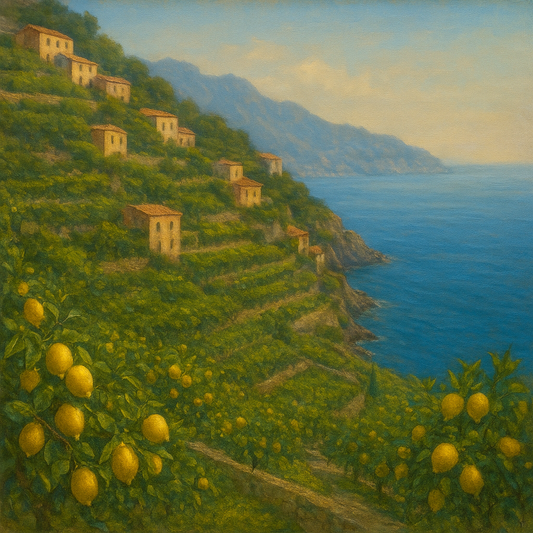 Italian Amalfi Coastline Terraces & Lemon Grove No. 17 Oil Painting 100% Hand Painted Oil on Belgian Linen Canvas, Original Fine Art Wall Decor