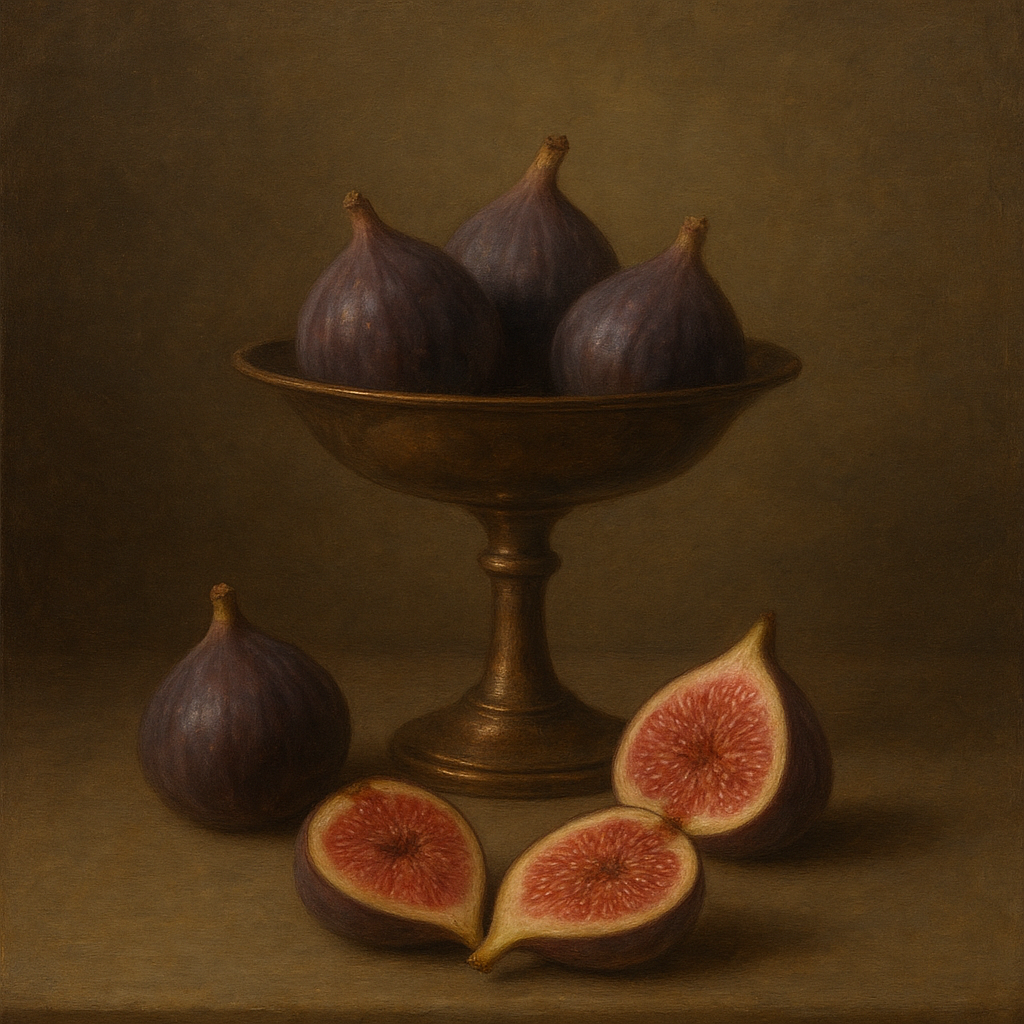 Ripe Figs & Bronze Compote Still Life No. 7 Oil Painting - View 1