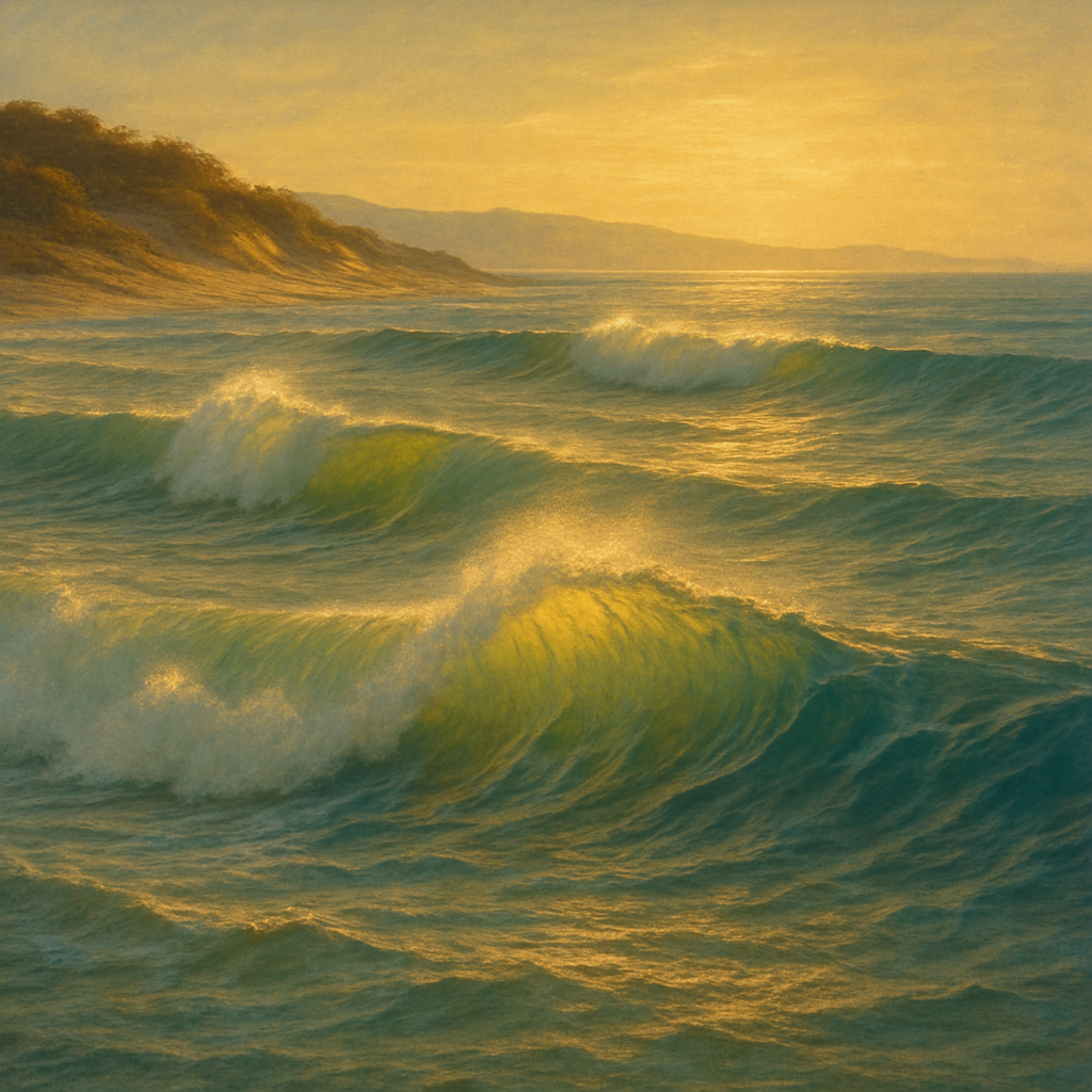 Golden Hour Sunlight on Ocean Swells No. 11 Oil Painting - View 1