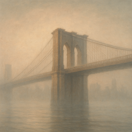 Brooklyn Bridge in Morning River Mist No. 14 Oil Painting 100% Hand Painted Oil on Belgian Linen Canvas, Original Fine Art Wall Decor