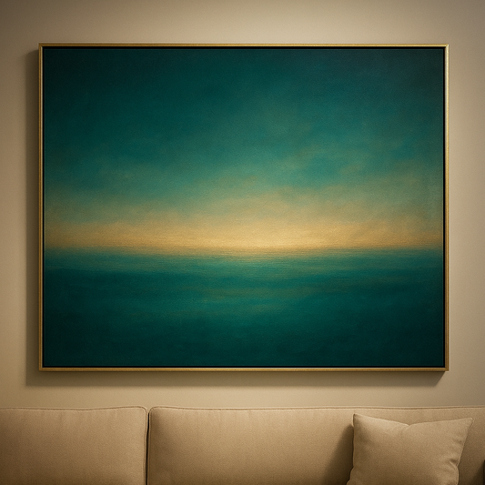 Peacock Teal & Champagne Gold Horizon No. 4 Oil Painting 100% Hand Painted Oil on Belgian Linen Canvas, Original Fine Art Wall Decor