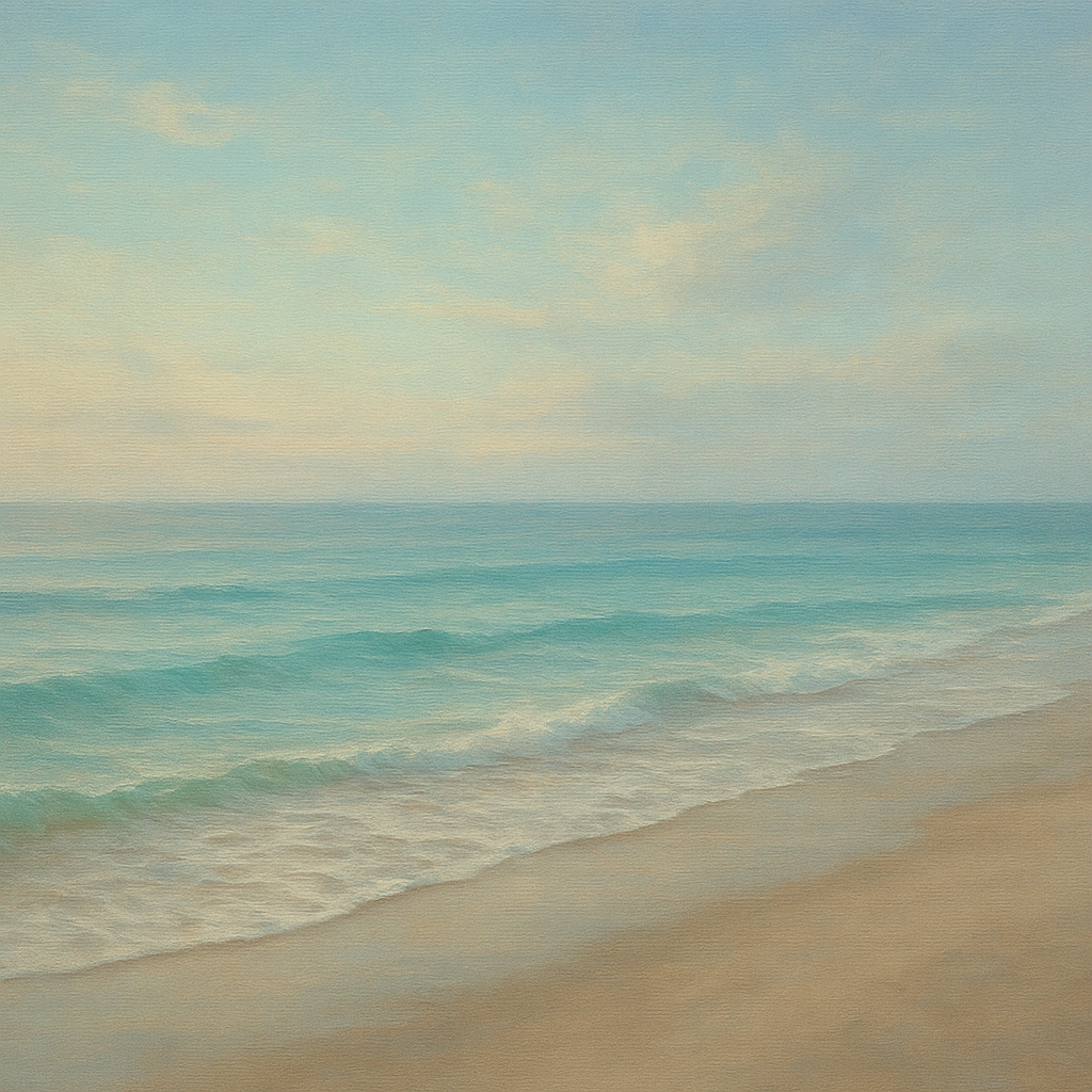 Tranquil Morning Tide over Soft Sand Beach No. 2 Fine Art Oil Painting - View 1