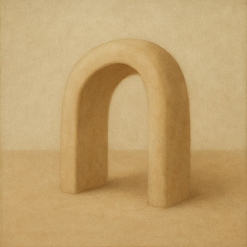 Warm Beige Travertine Arch No. 1 - Modern Fine Art Oil Painting - View 1