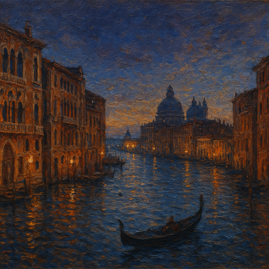 Vintage Venetian Grand Canal at Twilight No. 3 Oil Painting - 100% Hand-Painted Master Oil Painting