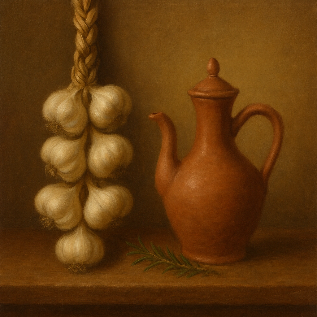 Tuscan Garlic Braid & Terracotta Cruet No. 4 Oil Painting - View 1