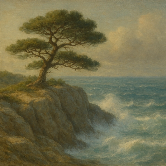 Wild Coastal Pine on Stormy Granite Cliff No. 9 Oil Painting 100% Hand Painted Oil on Belgian Linen Canvas, Original Fine Art Wall Decor
